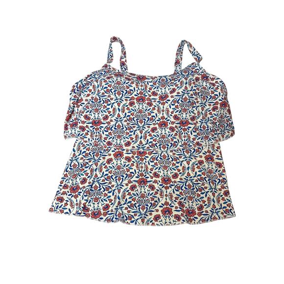 Lands End Blue & Coral Floral Tiered Adjustable Strap Swim Tankini Top 1X - Picture 2 of 9